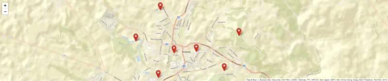 Mapa okolí s vyznačenými body zájmu
